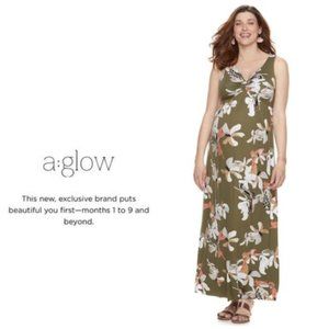 a:glow Maternity Floral Green Maxi Dress Sz S NWT